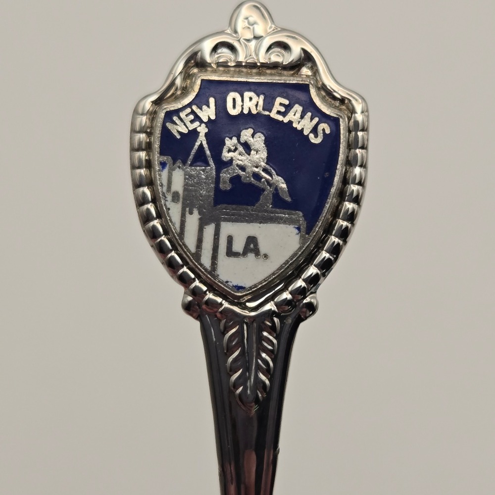 House of de Cor New Orleans Sterling Silver Enamel Souvenir Spoon Vintage Boxed